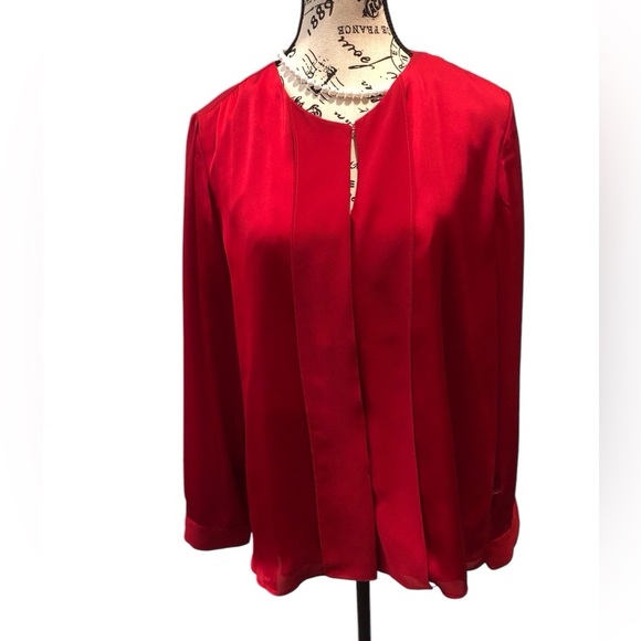 Coldwater Creek Elegant Red Button Up Satin Blouse L/S Hidden Buttons - Picture 1 of 6